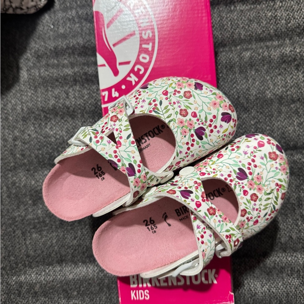 Birkenstock Kids Floral Slippers - Pink and Green